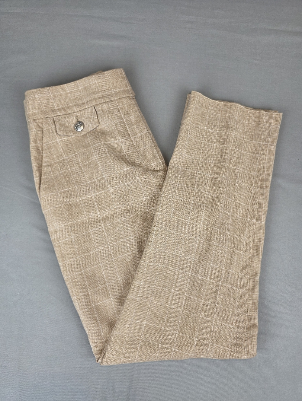 Veronica Beard Renzo Slim Leg Cropped Pant Tan Ivory Khaki Cotton Linen Size 4